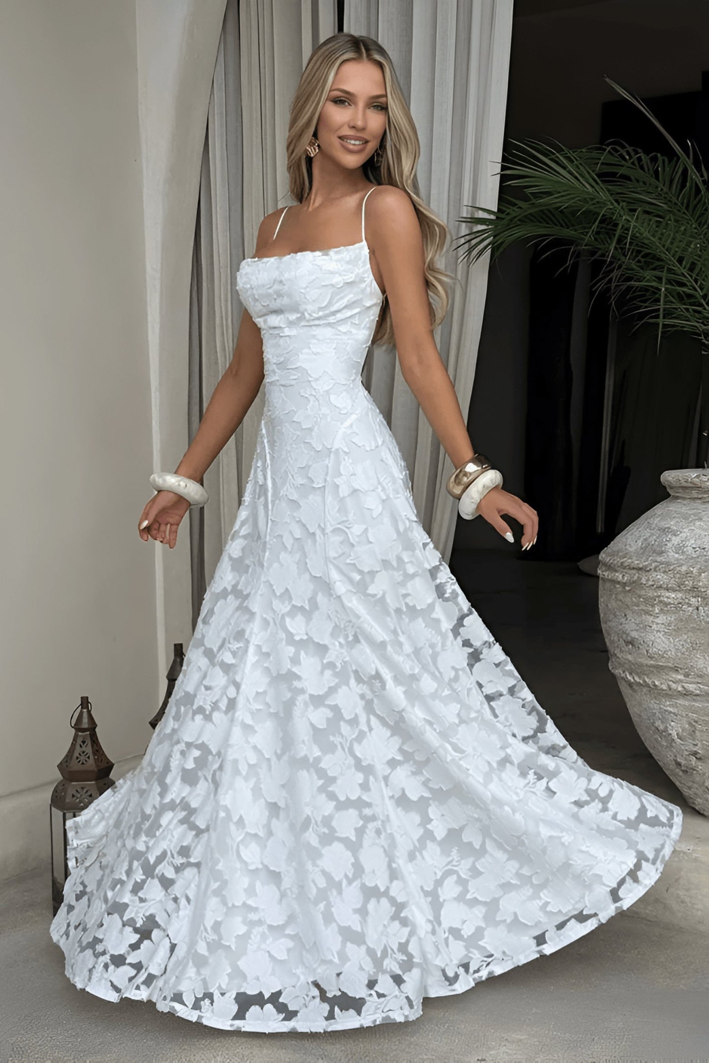 Floral Lace Spaghetti Strap Maxi Dress