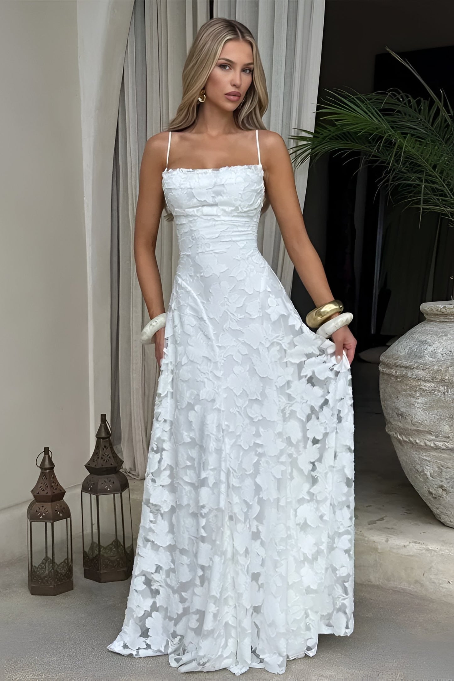 Floral Lace Spaghetti Strap Maxi Dress